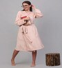 Pink Solid Woolen Women Bath Robe With Belt (S)