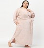 Pink Solid Woolen Women Bath Robe With Belt (XXL)