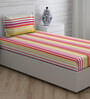 Pink Striped 104 TC Cotton Single Bed Sized Bed Sheets With 1 Pillow Cover