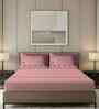 Pink Striped Pattern With Floral Embroidery 500 TC Cotton King Double Bedsheet With 2 Pillow Covers