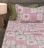 Pink Stylized Floral Motifs 210 TC 100% Cotton Superking Bedsheet with 2 Pillow Covers