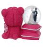 Teddy Bear & Couple Snow Globe Pink Glass Showpice With Light