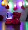 Teddy Bear & Couple Snow Globe Pink Glass Showpice With Light