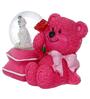 Teddy Bear & Couple Snow Globe Pink Glass Showpice With Light