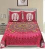 Pink Traditional 120 TC 100% Cotton Queen Bedsheet With 2 Pillow Covers