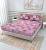 Pink Traditional 144 TC Cotton Double Queen Bedsheet With 2 Pillow Covers