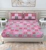 Pink Traditional 144 TC Cotton Double Queen Bedsheet With 2 Pillow Covers