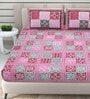 Pink Traditional 144 TC Cotton Double Queen Bedsheet With 2 Pillow Covers