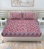 Pink Traditional 144 TC Cotton Double Queen Bedsheet With 2 Pillow Covers