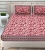 Pink Traditional 144 TC Cotton Double Queen Bedsheet With 2 Pillow Covers
