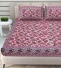Pink Traditional 144 TC Cotton Double Queen Bedsheet With 2 Pillow Covers