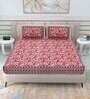 Pink Traditional 144 TC Cotton Double Queen Bedsheet With 2 Pillow Covers