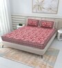 Pink Traditional 144 TC Cotton Double Queen Bedsheet With 2 Pillow Covers