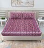 Pink Traditional 144 TC Cotton Double Queen Bedsheet With 2 Pillow Covers