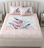 Pink Traditional 180 TC Cotton Printed Bedsheet With Two Pillow Covers For Queen Bed (Leaf Printed ,Pink ,153 GSM)