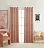Pink Velvet Floral 5 Foot Ring Top Window Curtains Set Of 2