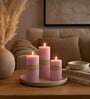 Pink Wax Pillar Candles Set Of 3