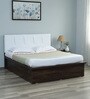 White Queen Size Bed in Brown & White Finish with Hydraulic Storage