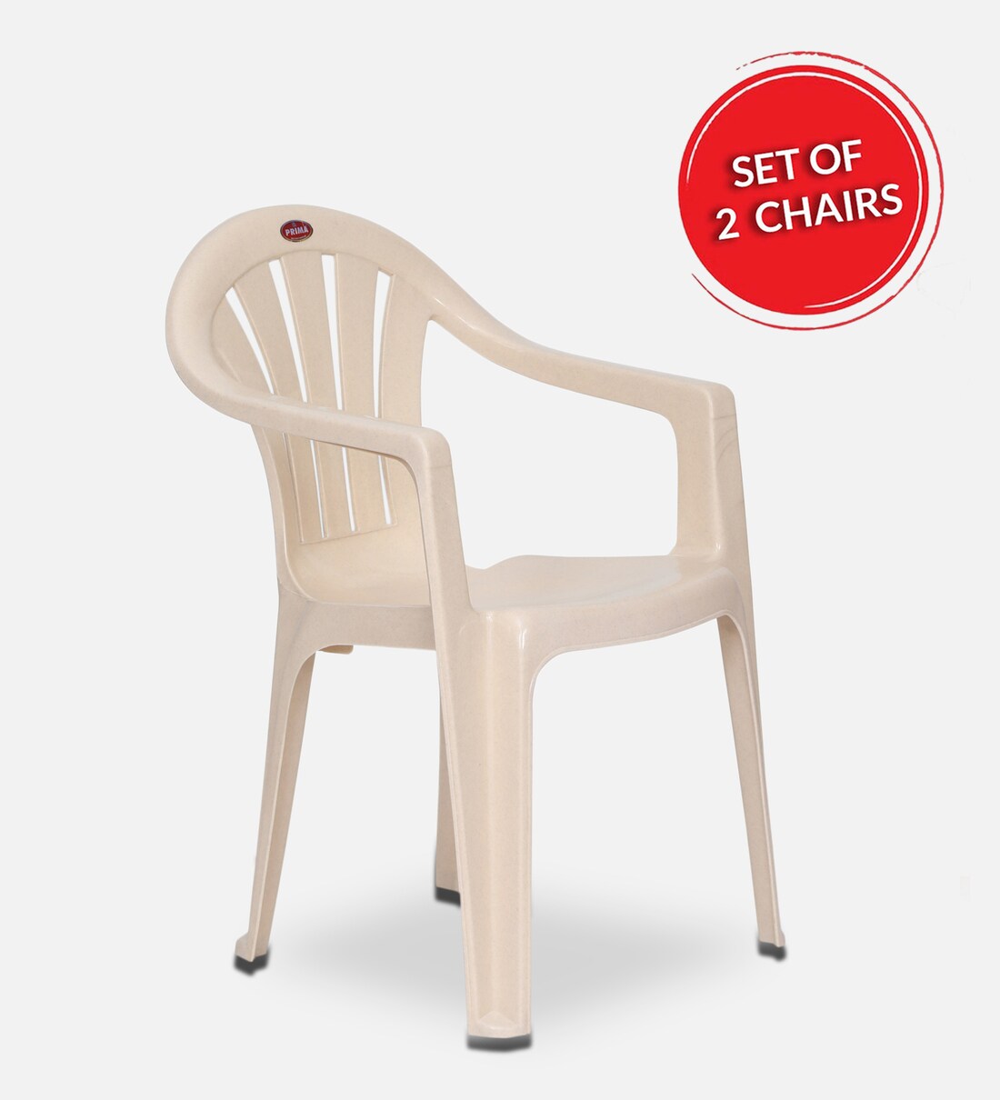 Buy Plastic Chair (Set of 2) in Beige Colour by Prima Online Armed