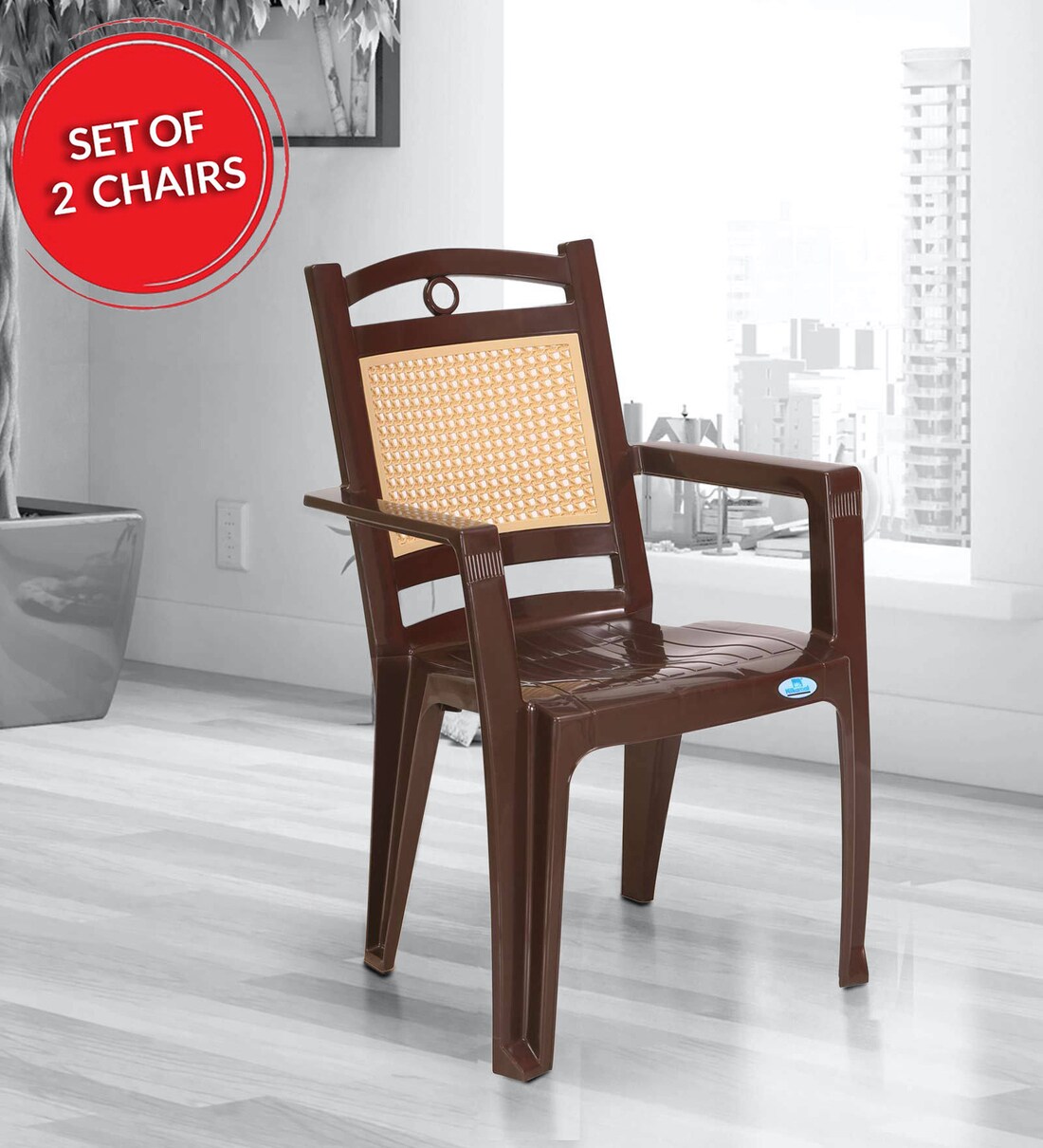 Buy Plastic Chair Set Of 2 In Weather Brown Biscuit Colour By Nilkamal Online Armed Plastic Chairs Chairs Furniture Pepperfry Product