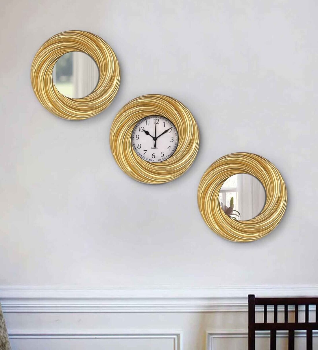 Buy Solid Analogue Wall Clock With 2 Mirrors at 32 OFF by Tied Ribbons