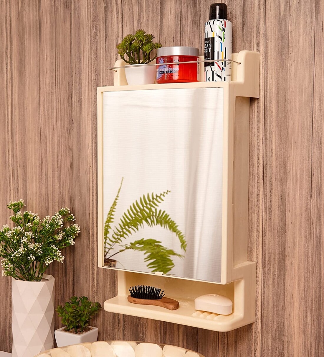 Buy Plastic Strong And Heavy Bathroom With Mirror In White By