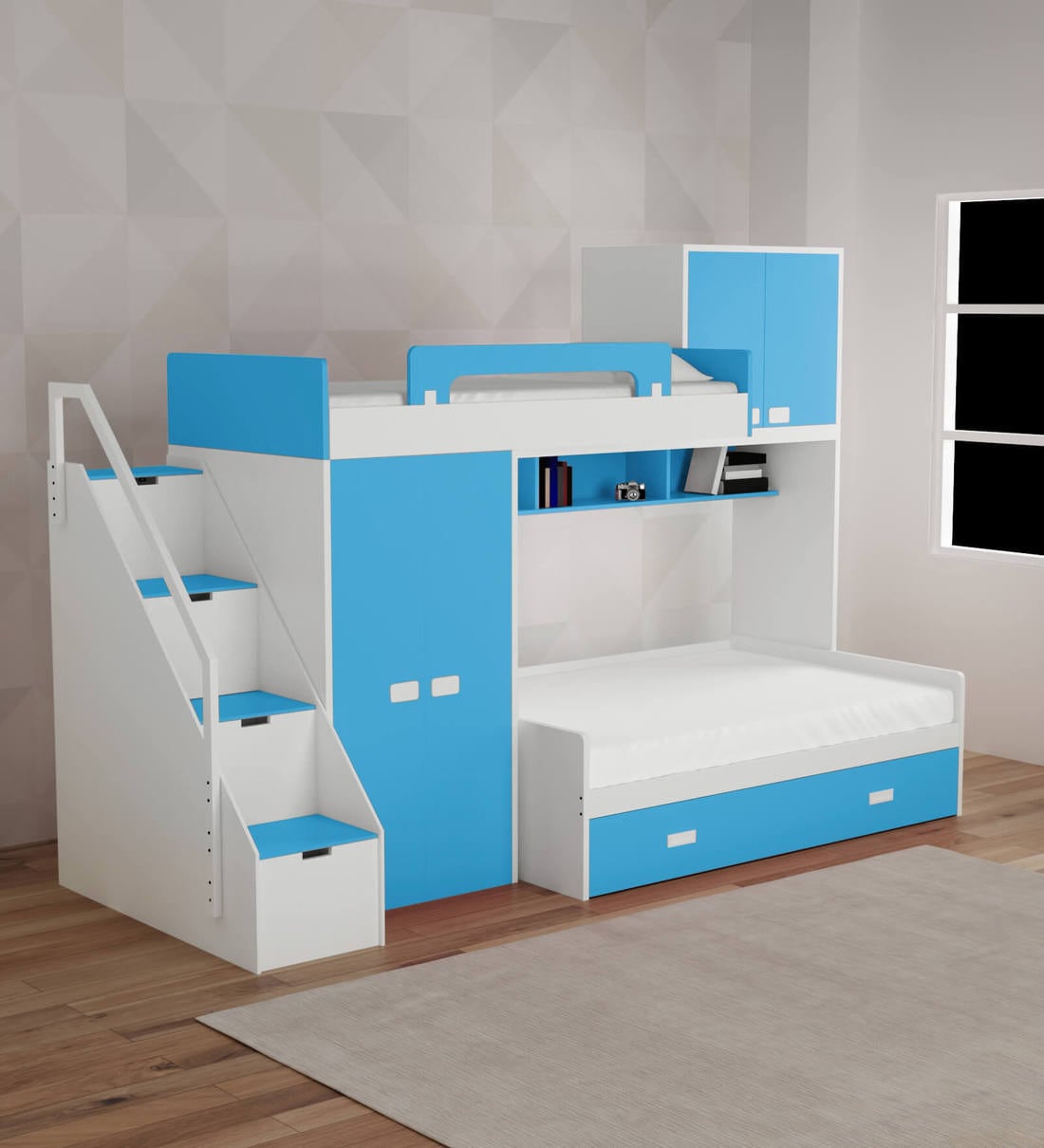 Buy Play Bunk Bed in Blue and White Colour by Alex Daisy Online - Bed ...