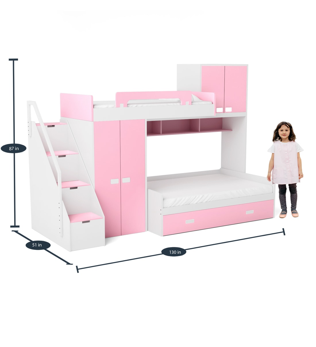 Buy Play Kids Bunk Bed in Pink Colour by Alex Daisy Online Bunk Beds