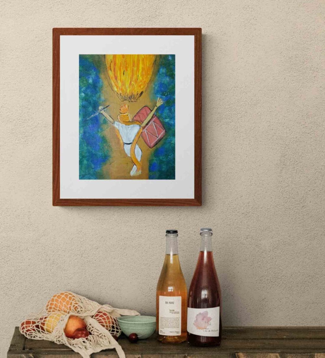 Playing Dhol With Zest Handmade Acrylic On Unframed Canvas Painting