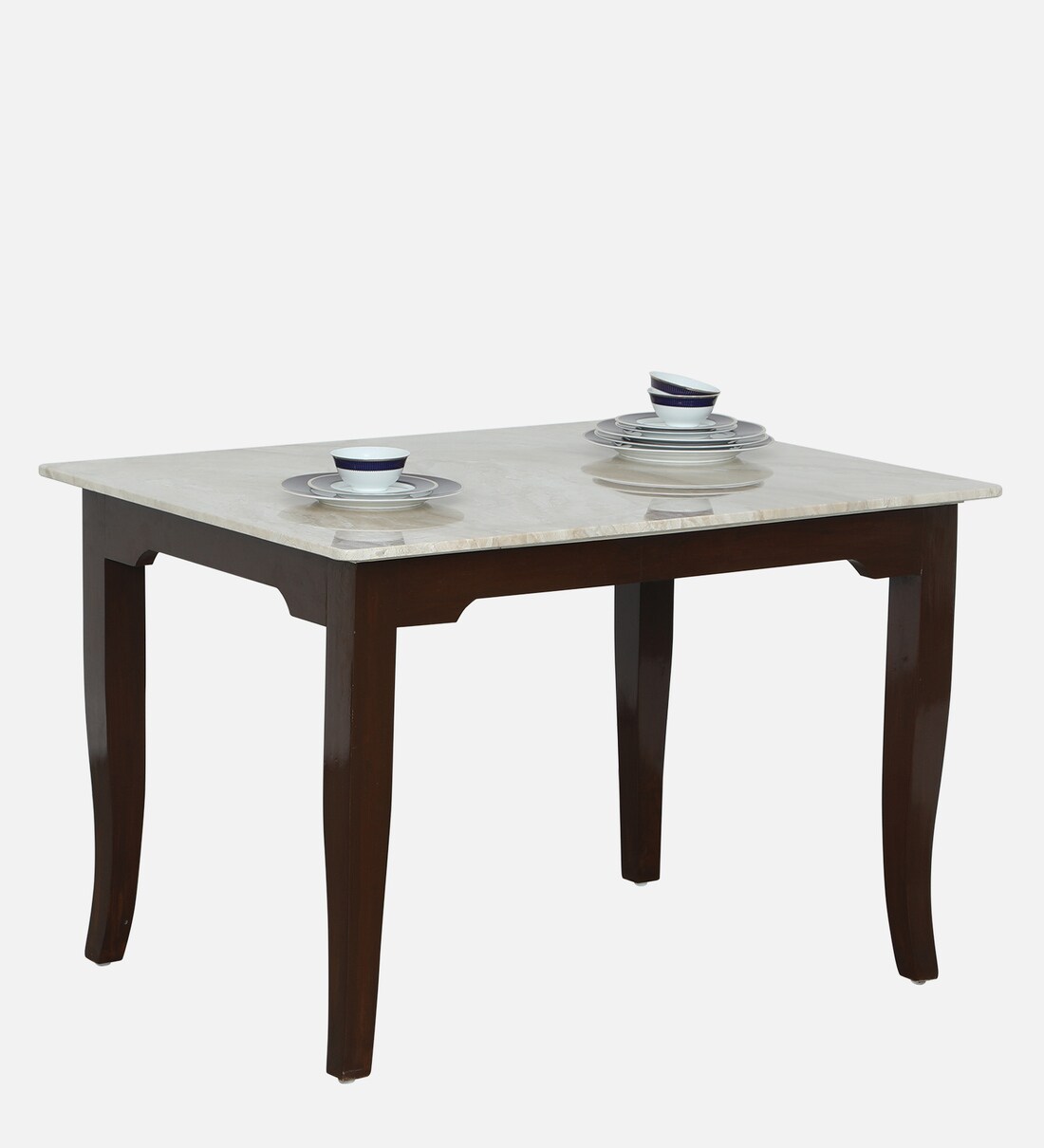 Buy Plinto Solid Wood 4 Seater Dining Table in Natural Teak Wood Finish