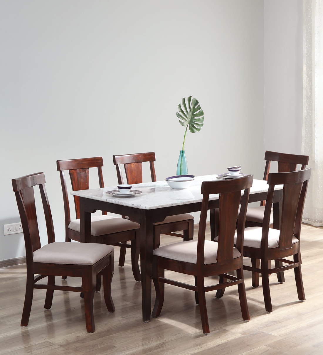 Buy Plinto Marble Top 6 Seater Dining Set in Teak Wood Finish at 6 OFF
