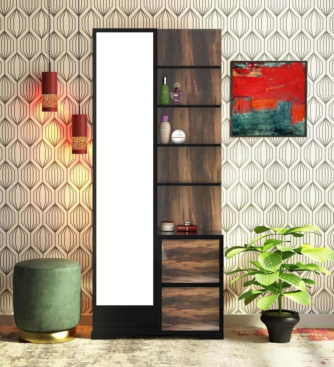 Buy Plum Dressing Table with Hidden Storage In High Gloss Melamine