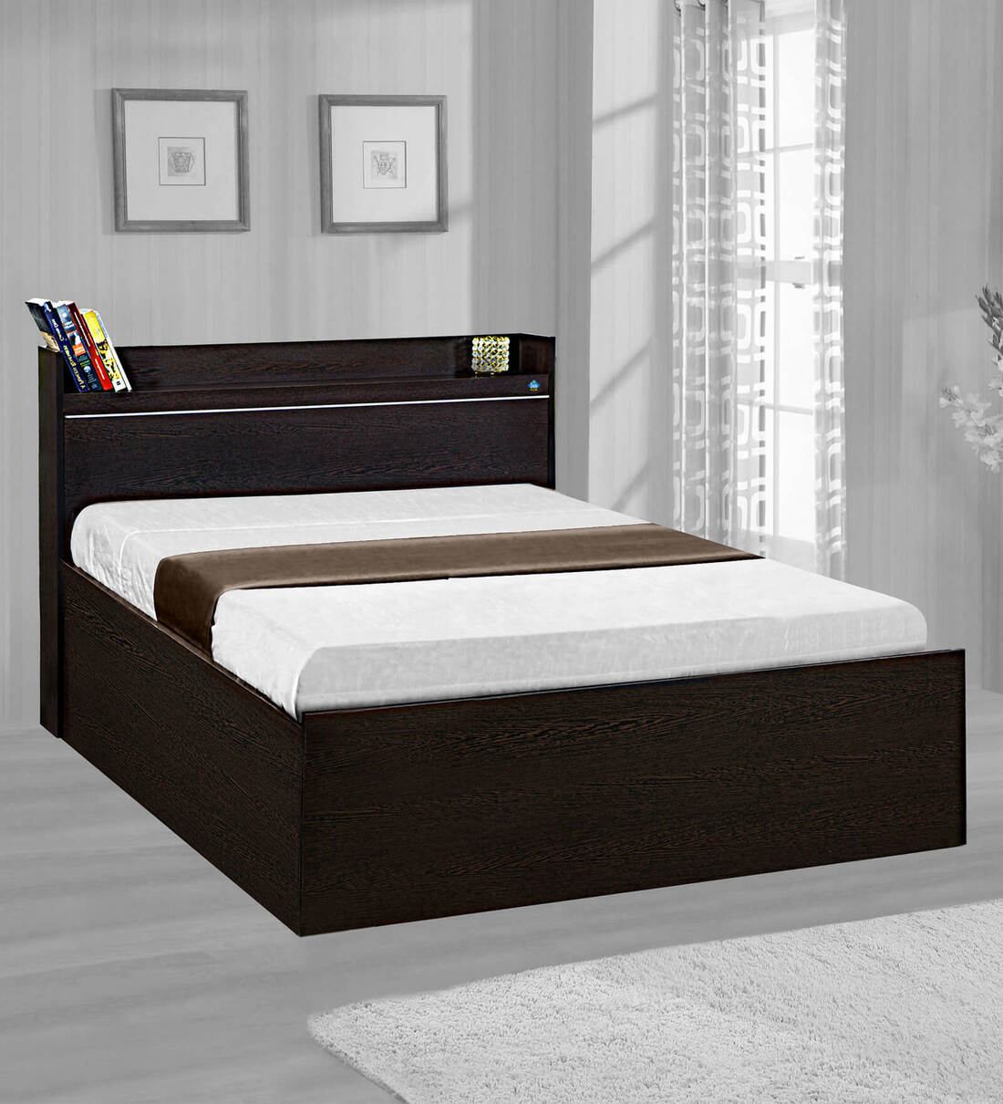 Buy Plum Single Bed With Open Headboard Shelf & Storage In Flowery ...