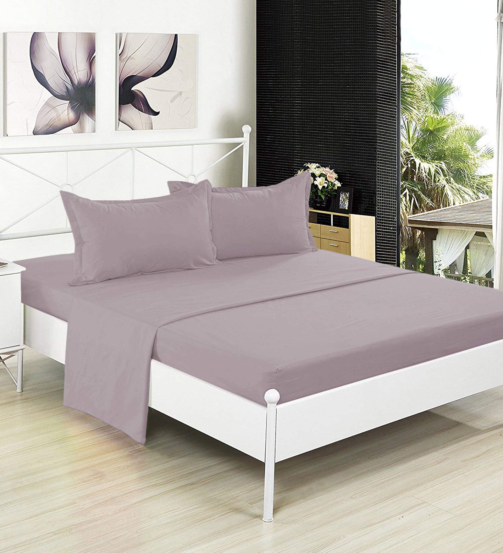 Buy Plain Collection Cotton 400 TC King Size Bedsheet with 2 Pillow Covers by Pizuna at 24 OFF