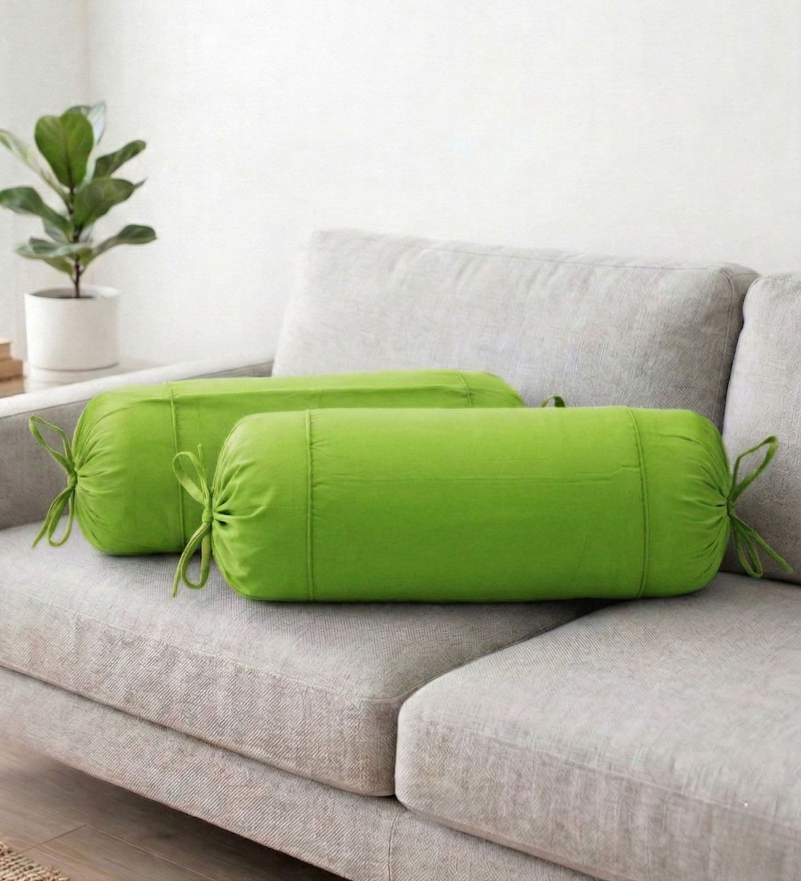Fluorescent Green Solid Cotton 2 Pcs Bolster Covers