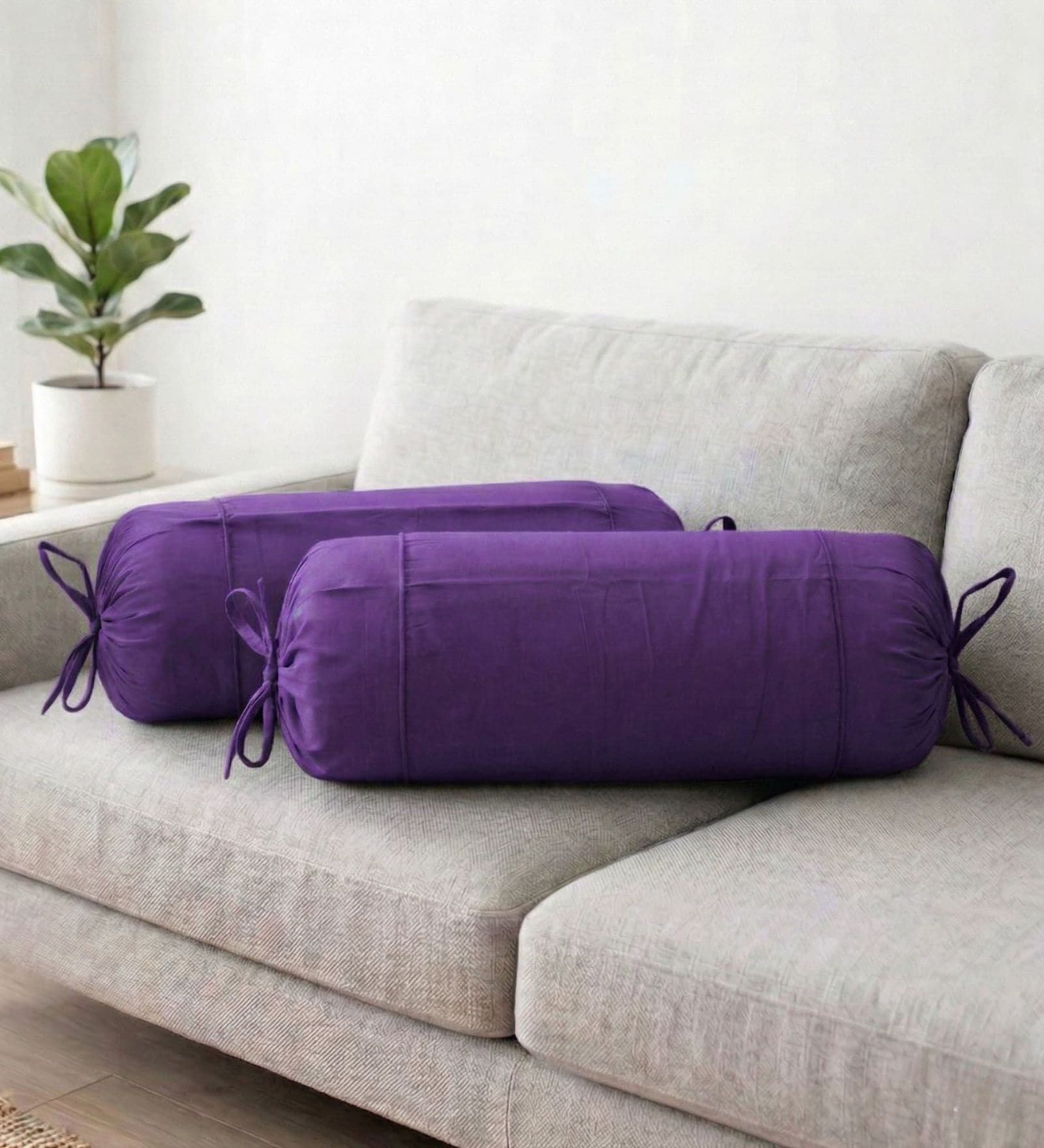 Dark Purple Solid Cotton 2 Pcs Bolster Covers