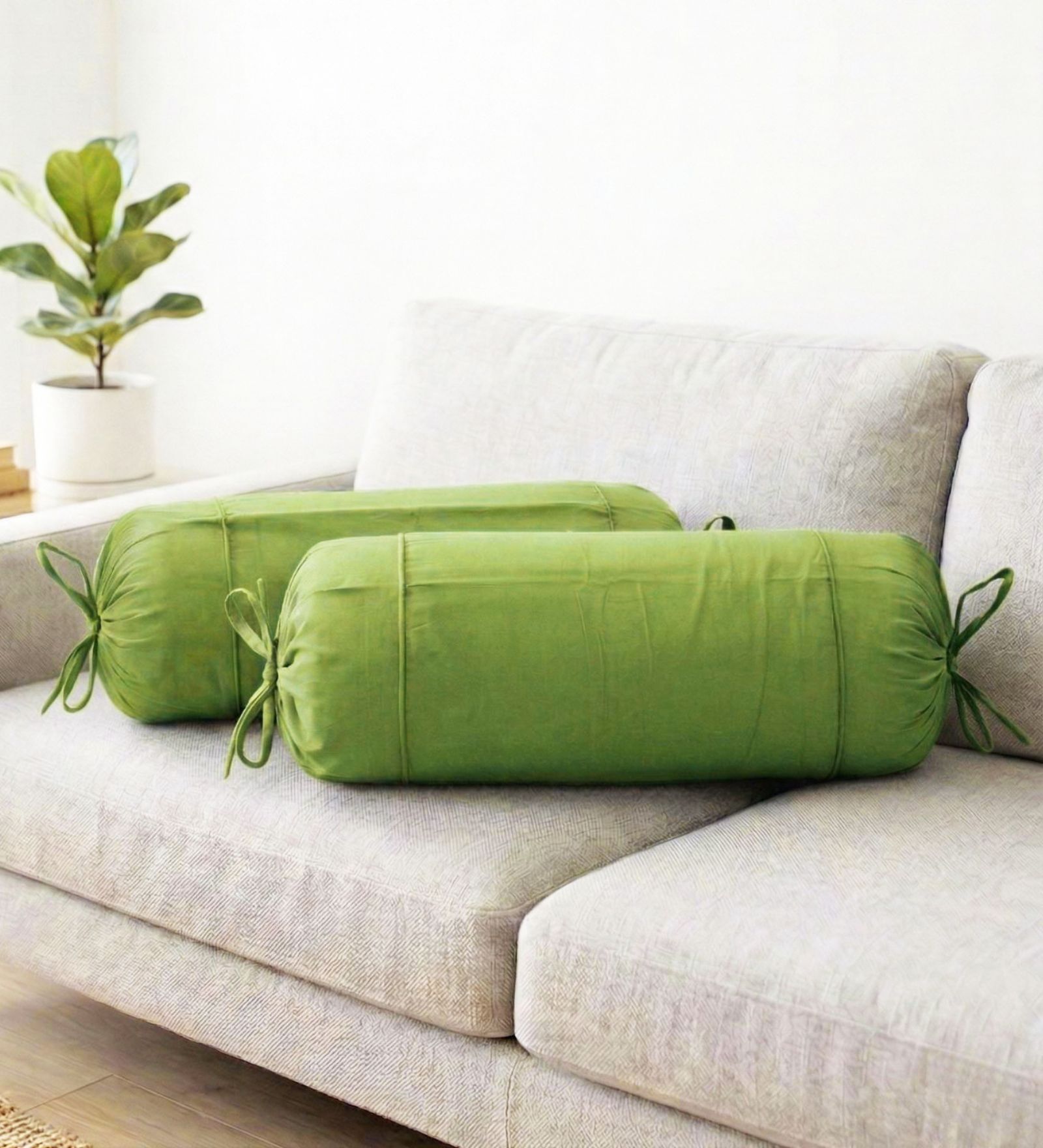 Green Solid Cotton 2 Pcs Bolster Covers