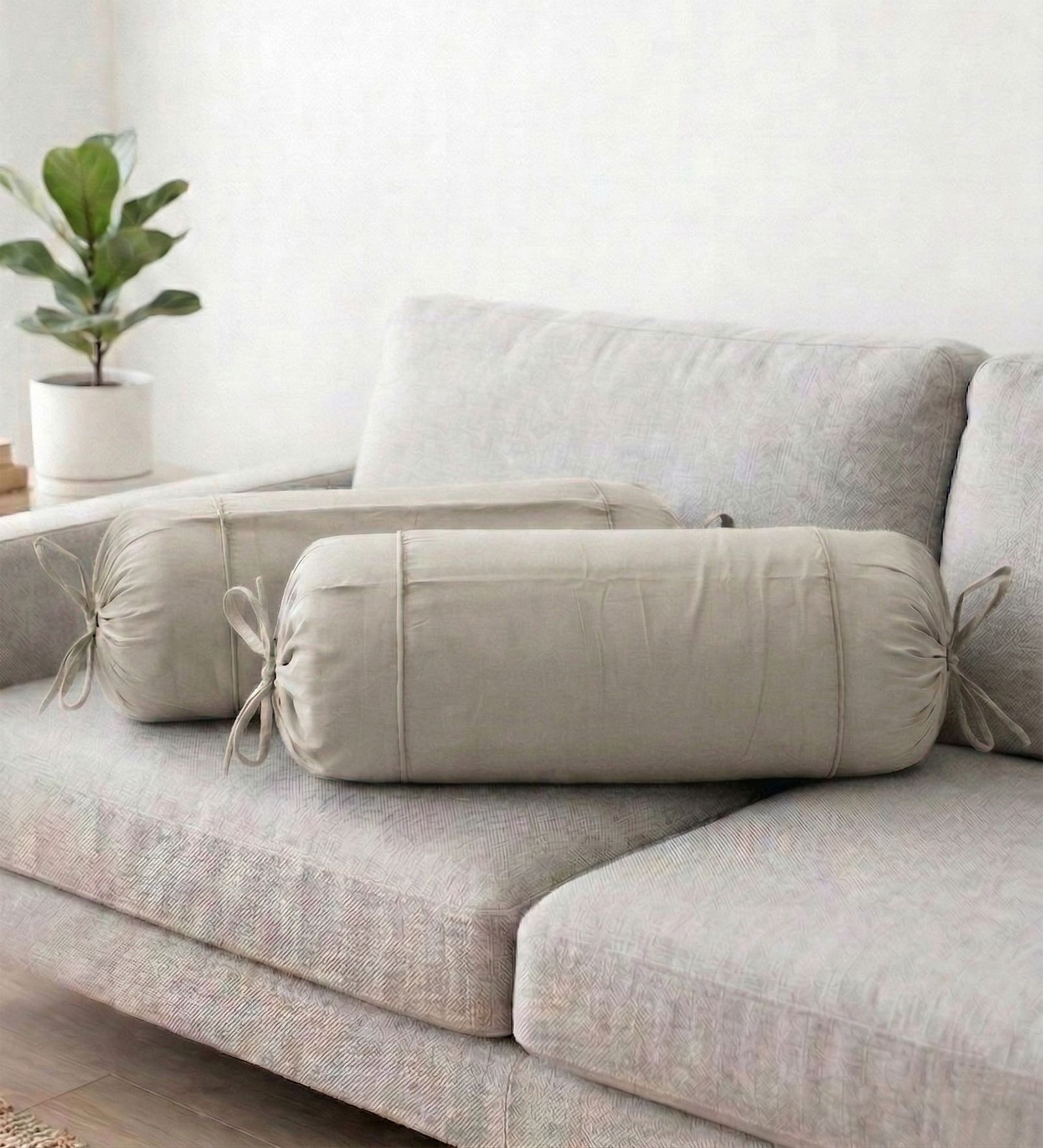 Khaki Solid Cotton 2 Pcs Bolster Covers