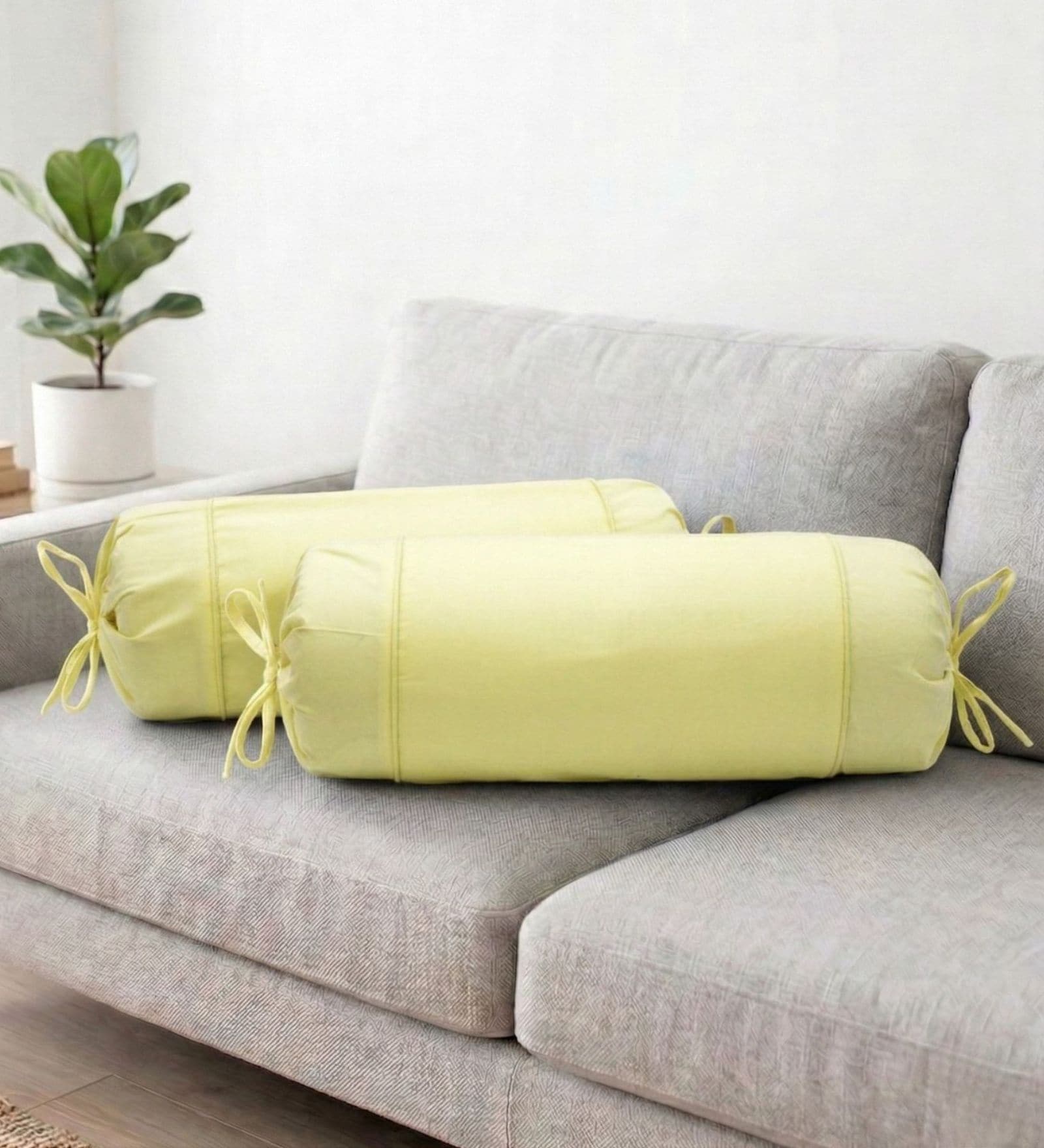 Light Yellow Solid Cotton 2 Pcs Bolster Covers
