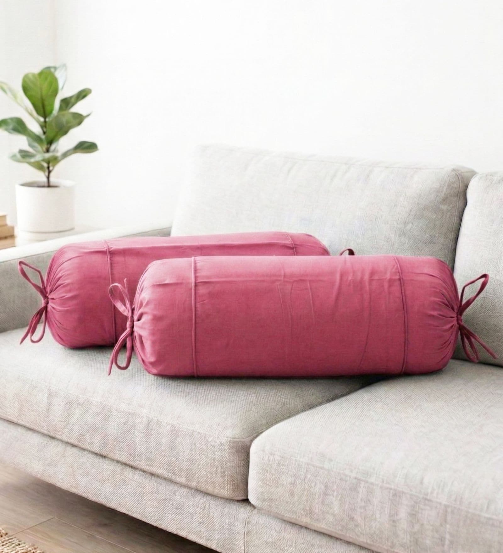 Magenta Solid Cotton 2 Pcs Bolster Covers