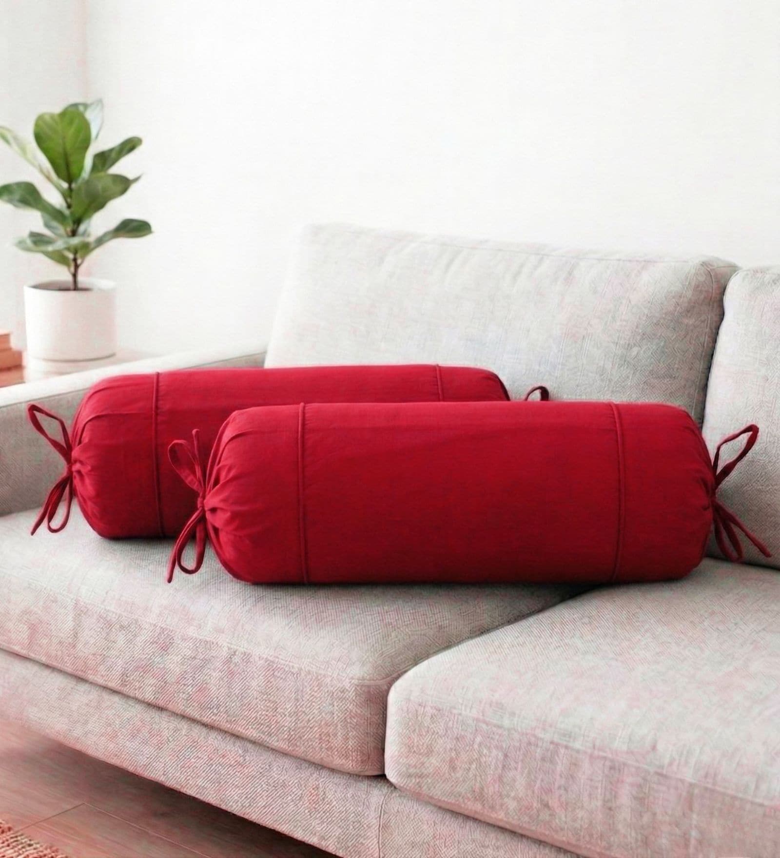 Maroon Solid Cotton 2 Pcs Bolster Covers