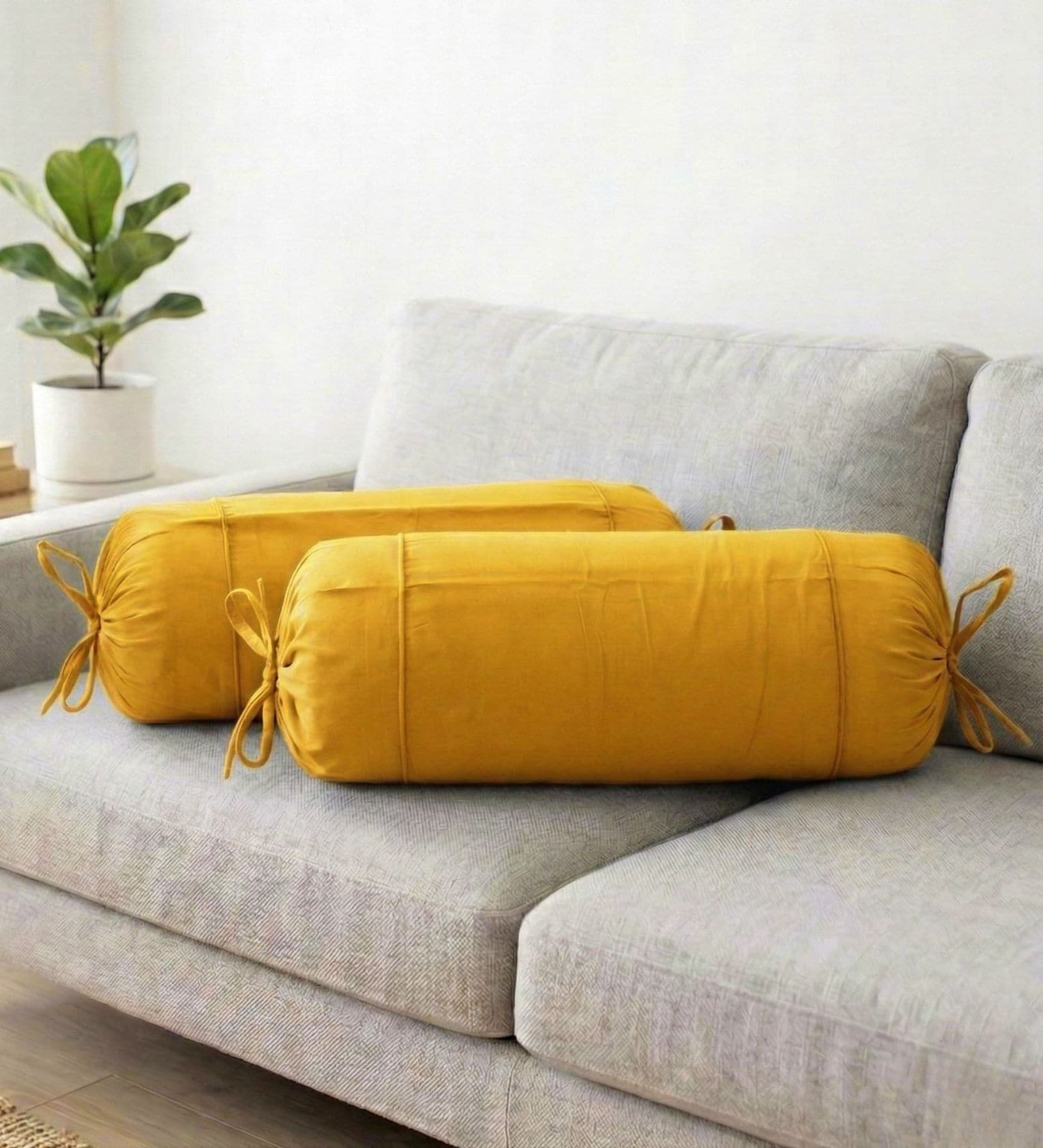 Mustard Solid Cotton 2 Pcs Bolster Covers