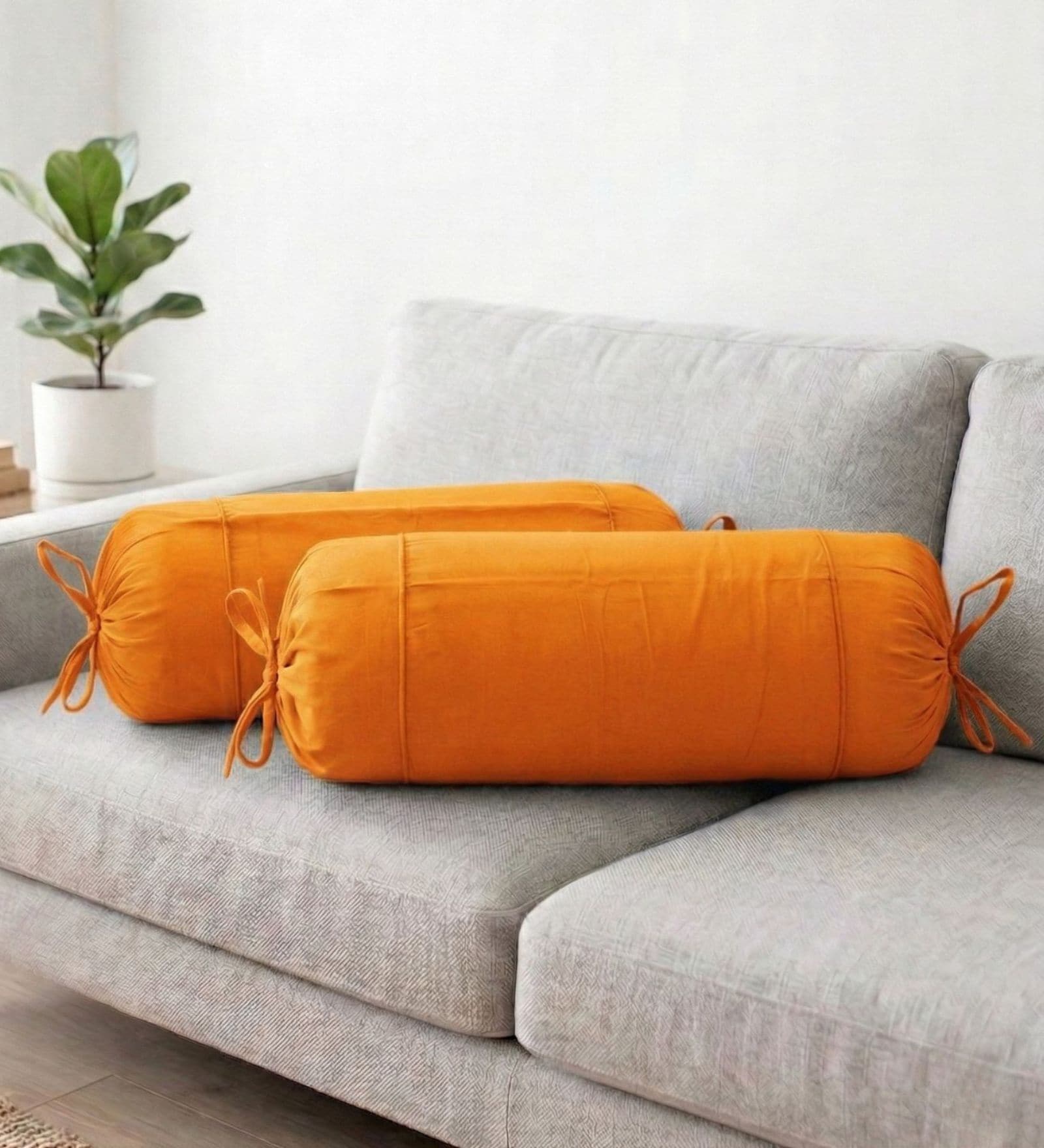 Orange Solid Cotton 2 Pcs Bolster Covers