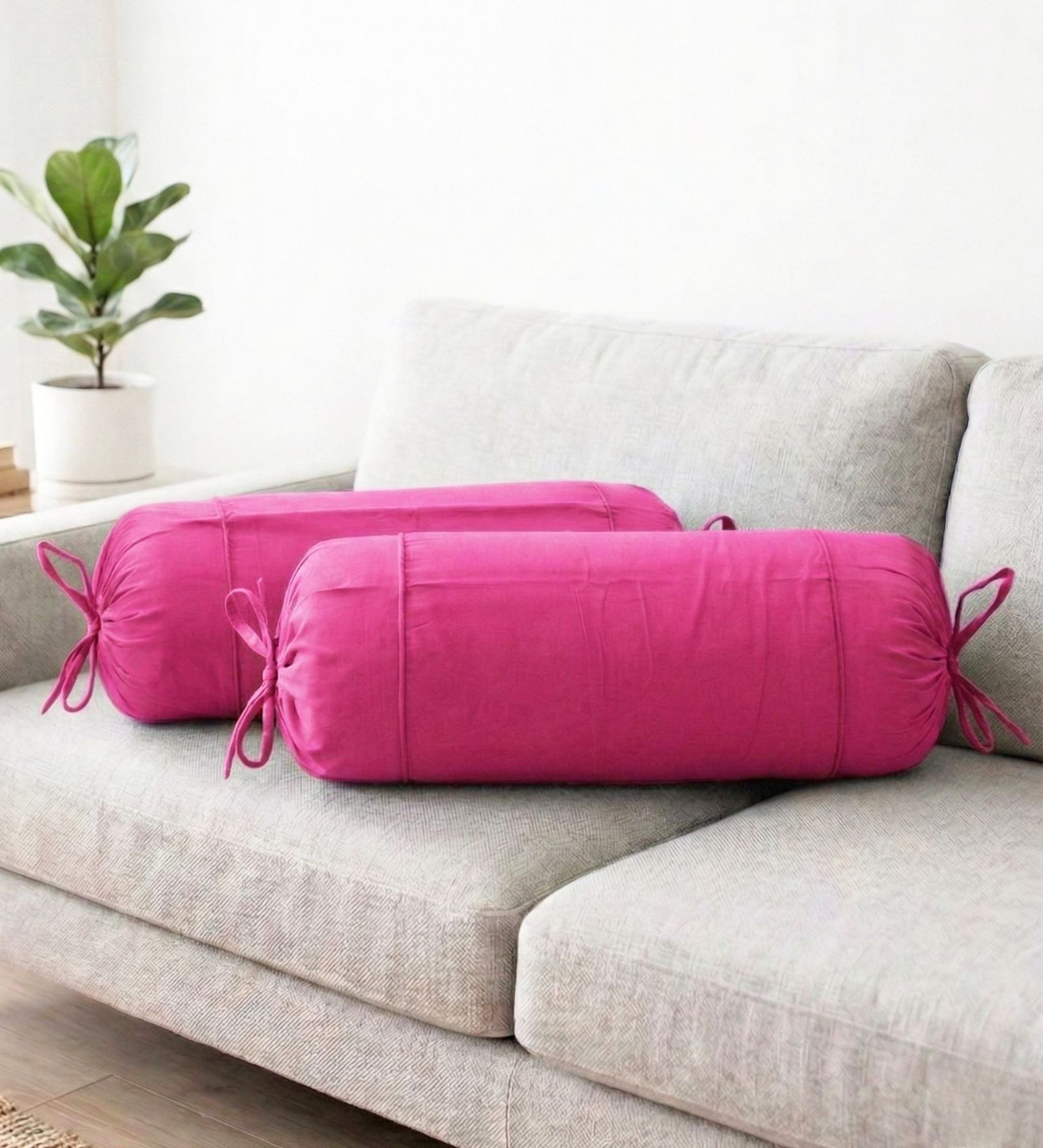 Pink Solid Cotton 2 Pcs Bolster Covers