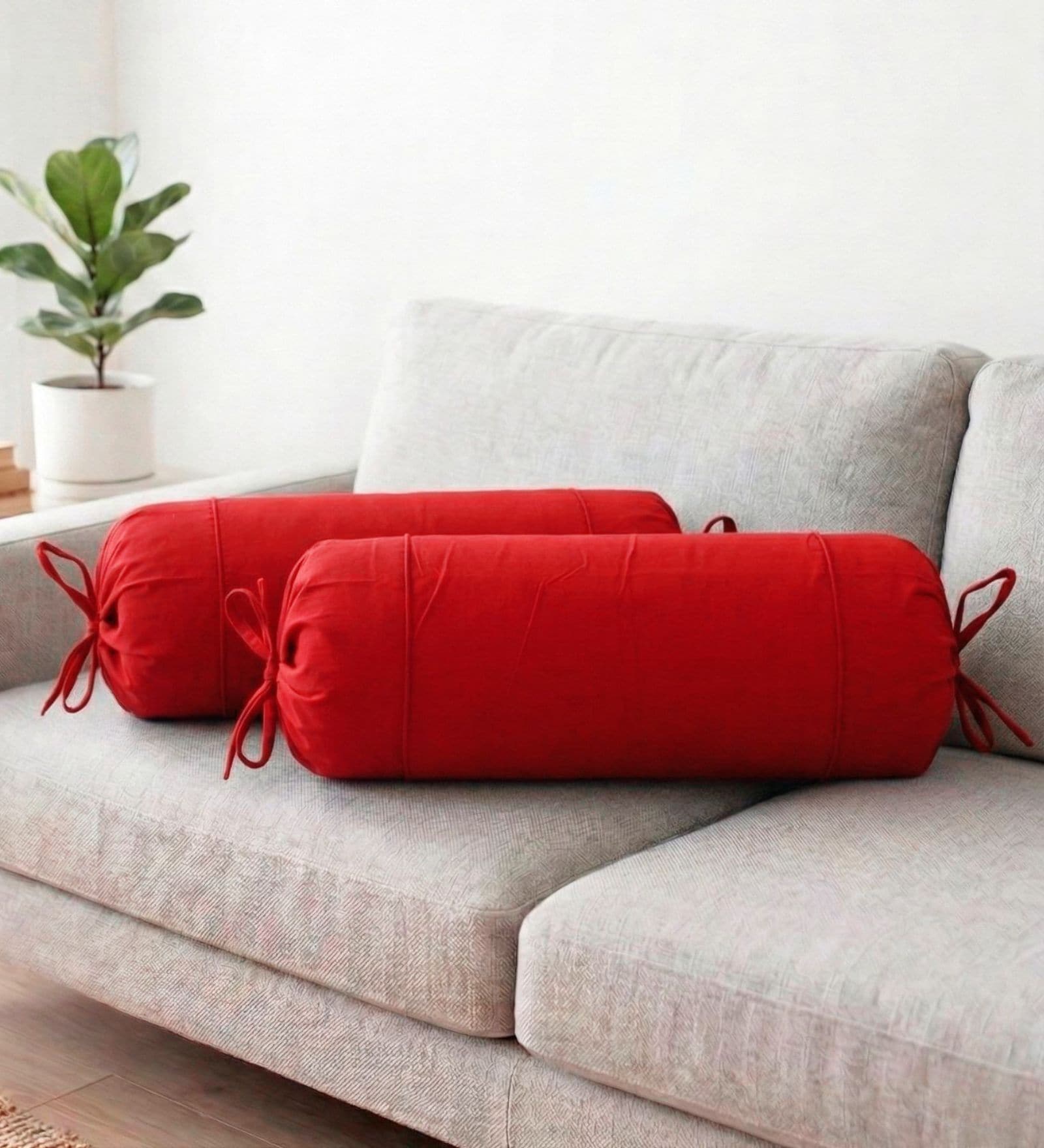 Red Solid Cotton 2 Pcs Bolster Covers