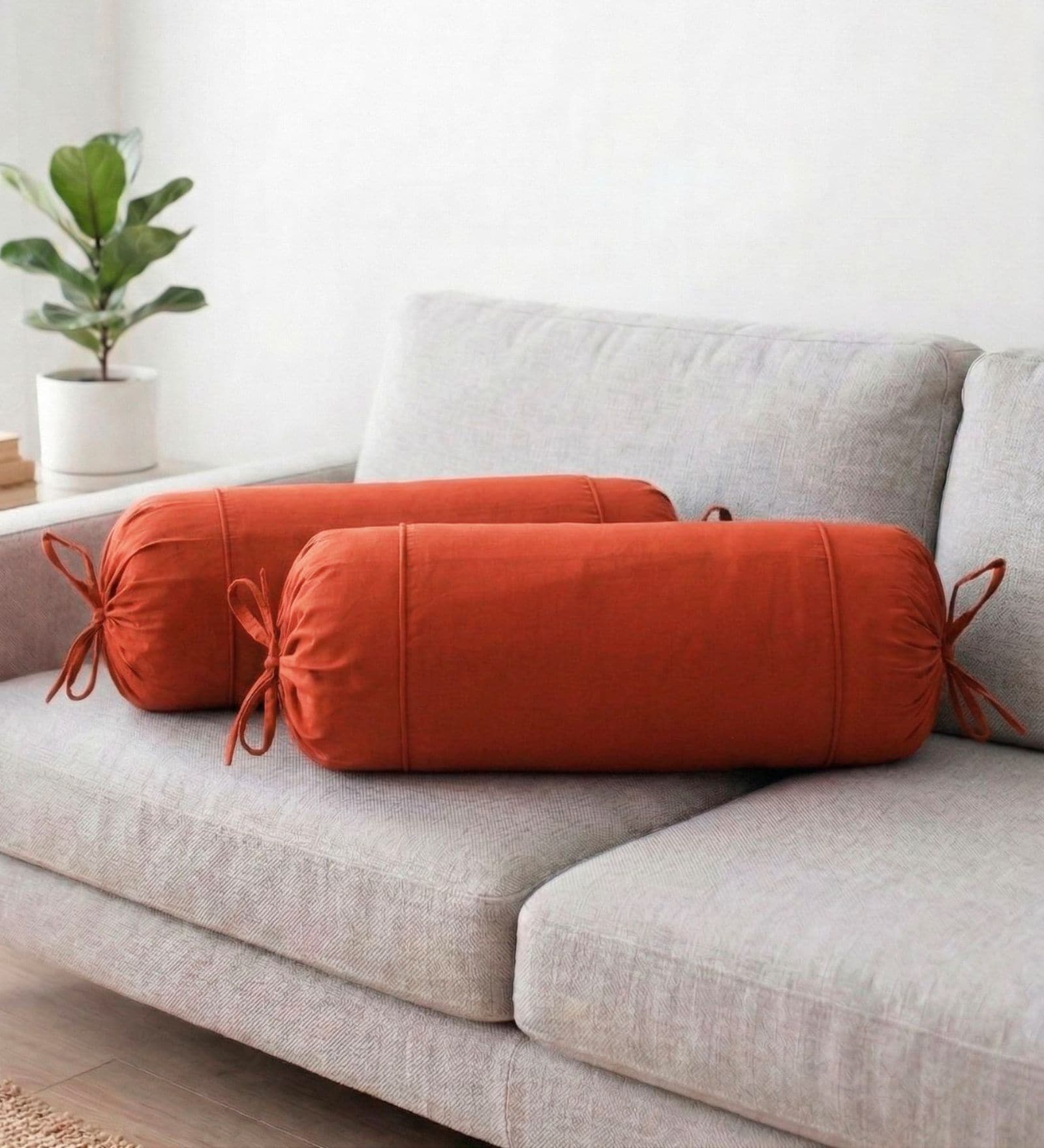 Rust Solid Cotton 2 Pcs Bolster Covers