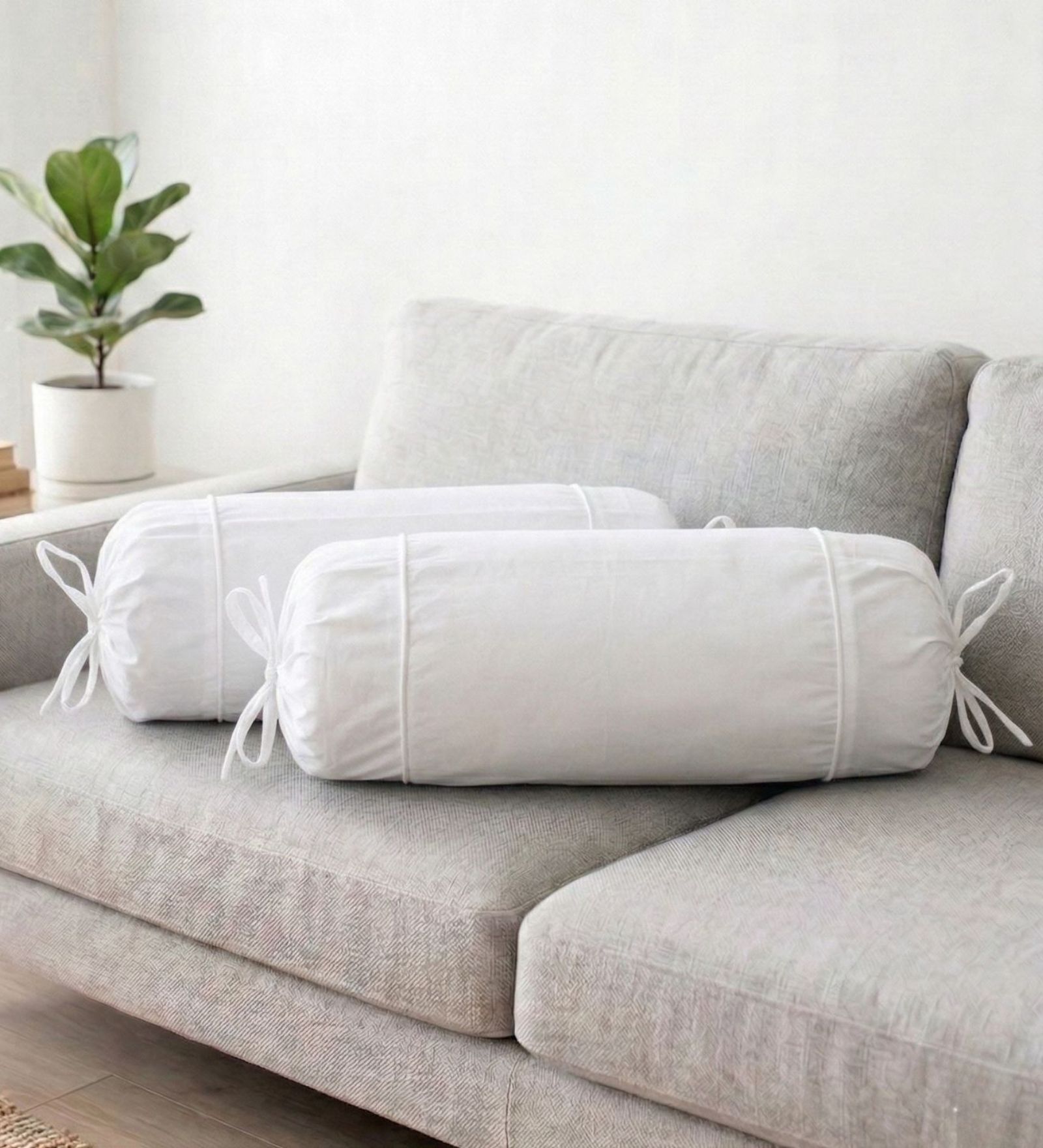 White Solid Cotton 2 Pcs Bolster Covers