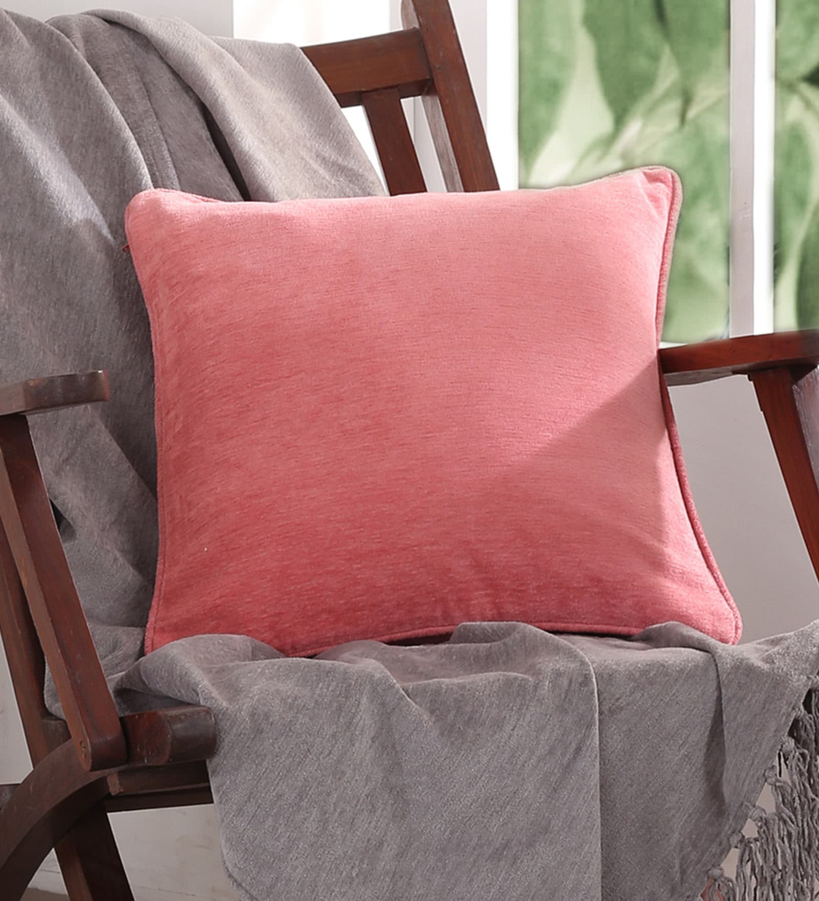 Pink Solid Cotton 16 x 16 Inches Cushion Cover