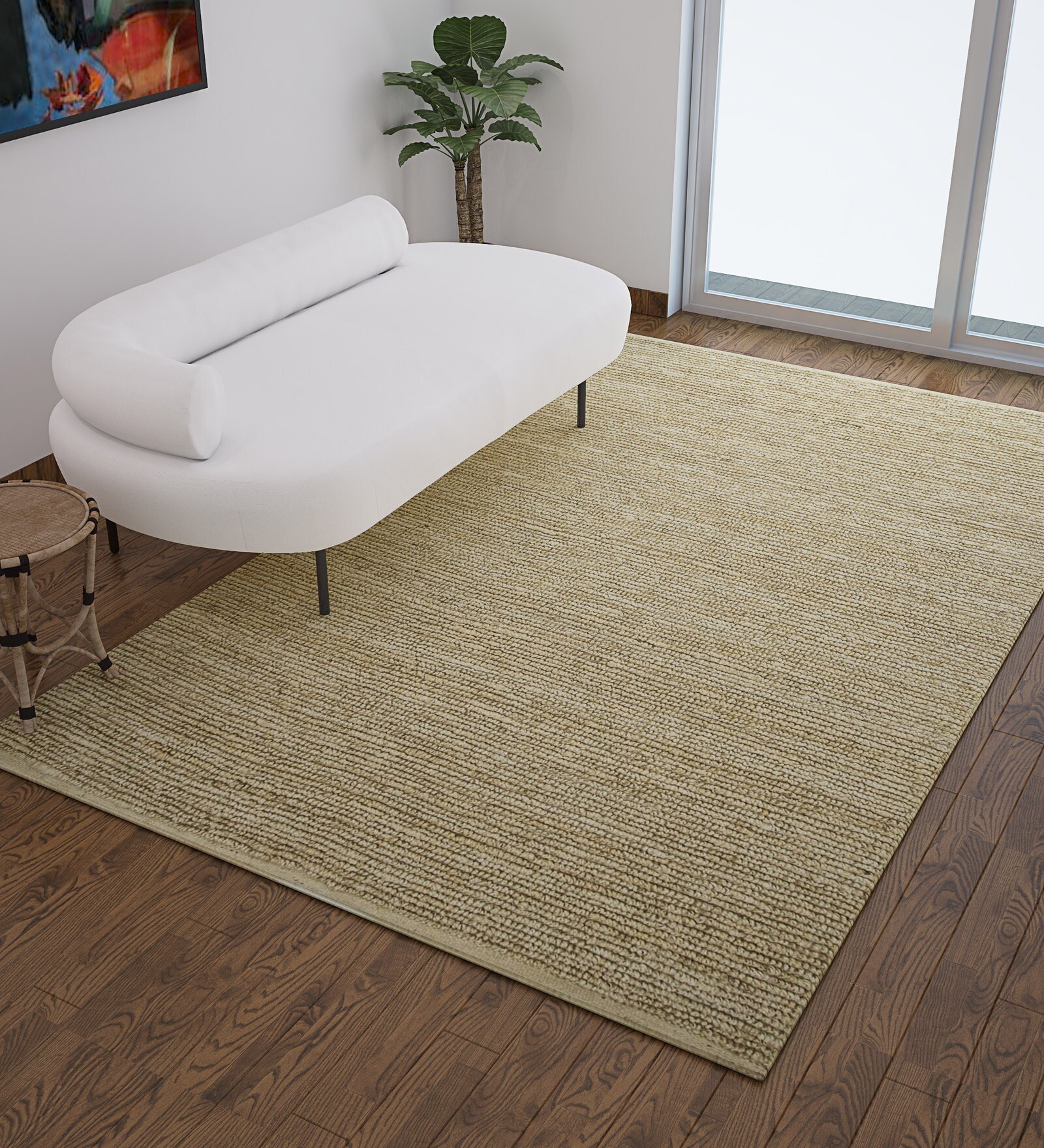Beige Jute Solid 5  x 8  Feet Hand Woven Carpet