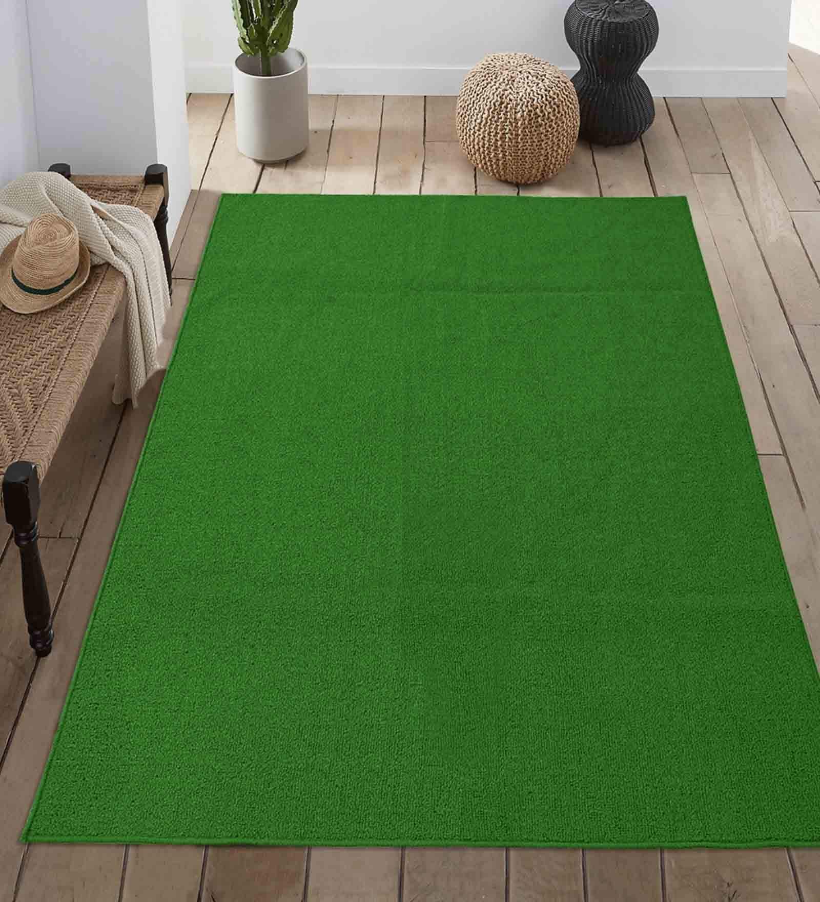 Green Fiber Solid 6 x 9 Feet Machine Made Carpet